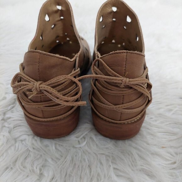 Musse & Cloud Brown Leather Coolise Ankle Boots Laser Cut Back Lace Booties Sz 7 - Picture 7 of 10